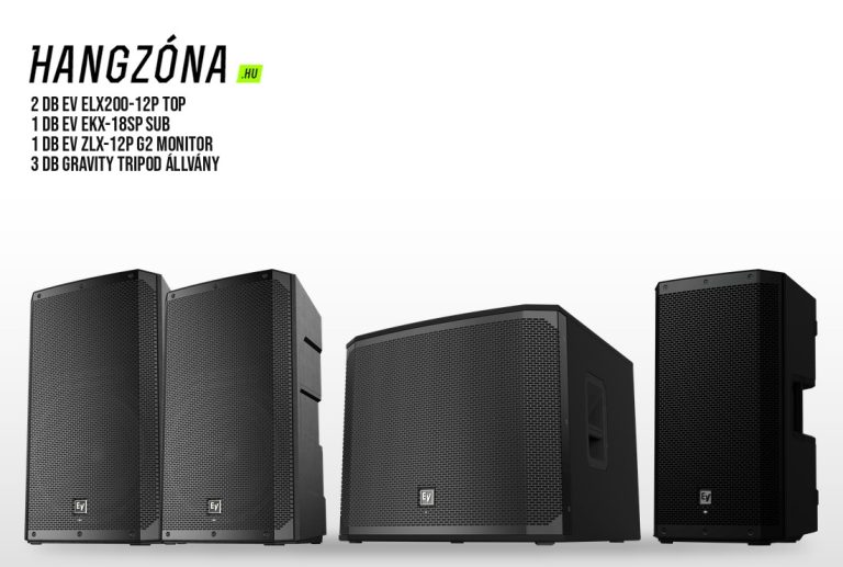 Fekete hangfalszett 16 – 2 db EV ELX200-12P top, 1 db EKX-18SP mélyláda, 1 db ZLX-12P G2 monitor
